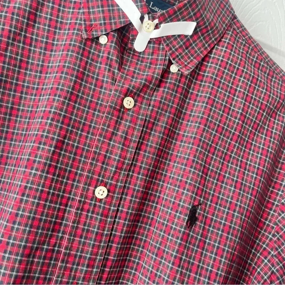 POLO RALPH LAUREN mens plaid long sleeve button up shirt black/red size XL 15.5 - Picture 2 of 4